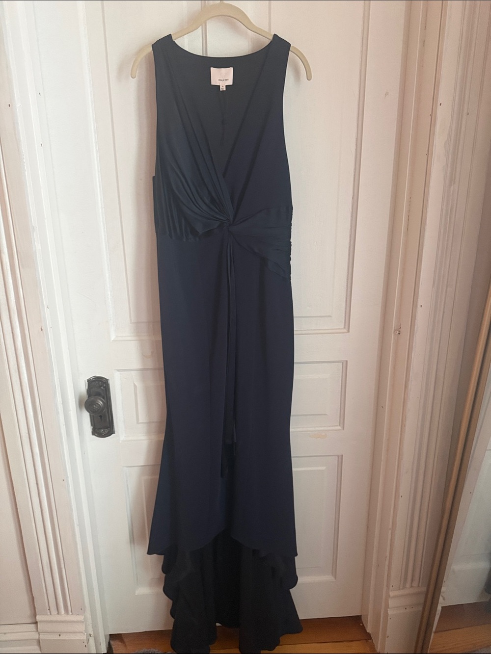 cinq a sept Navy Twist-Front High-Low Long Dress